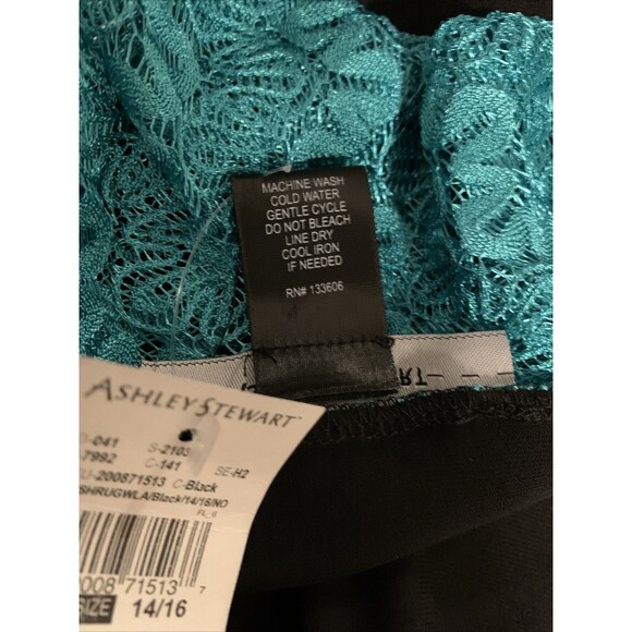 Ashley Stewart Womens Size 14 16 Top Black Teal Lace Sleeves Sparkly NWT - Picture 4 of 6